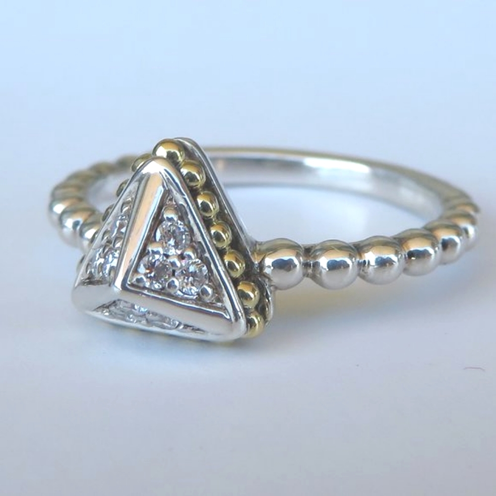 LAGOS Pyramid KSL Diamond Silver Gold Caviar Ring Sz 8